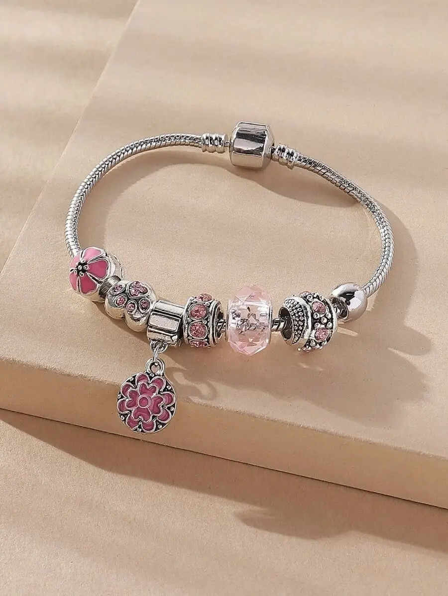 Pulsera Diseño Elegante De Flores Y Diamantes De Metal Pnl - Imagen 2