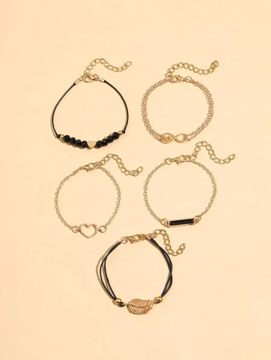 Pulsera Con Diseño Variado De Corazón Y Hoja Set 5 Pnl - Imagen 5