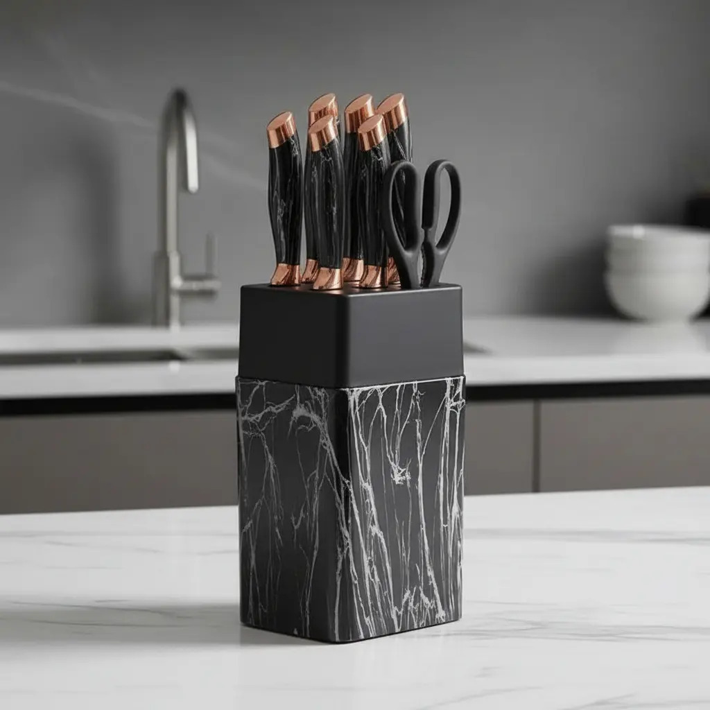 Set Cuchillos De Cocina 7 Piezas Con Bloque Diseño De Mármol - Imagen 4