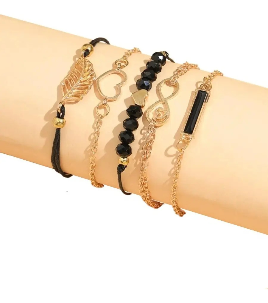 Pulsera Con Diseño Variado De Corazón Y Hoja Set 5 Pnl