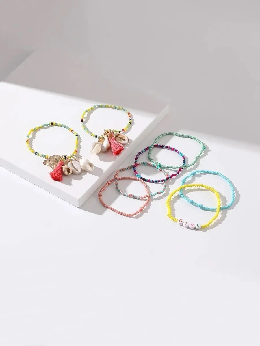 Pulsera Casual De Colores + Conchas + Dijes Set 7 Pieza Pnl - Imagen 3