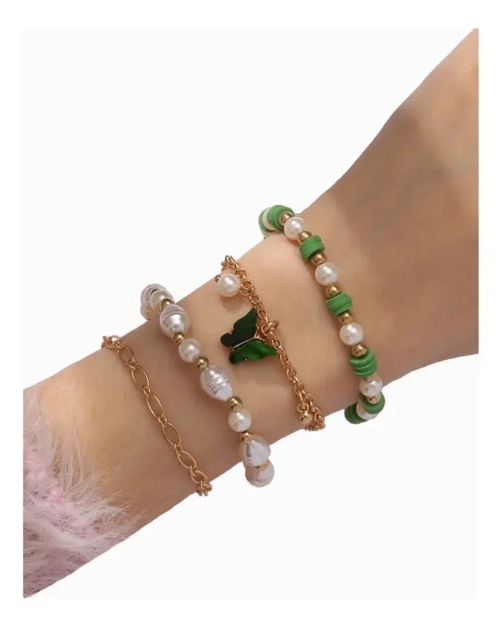 Pulsera Mariposa Diseño De Perla Artificial Set 4 Piezas Pnl