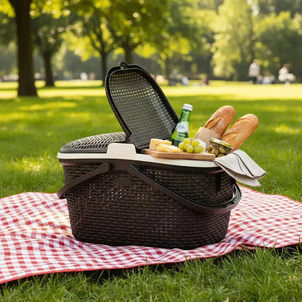 Canasta Moderno Cesto Ratan Para Alimentos Picnic Camping - Imagen 12