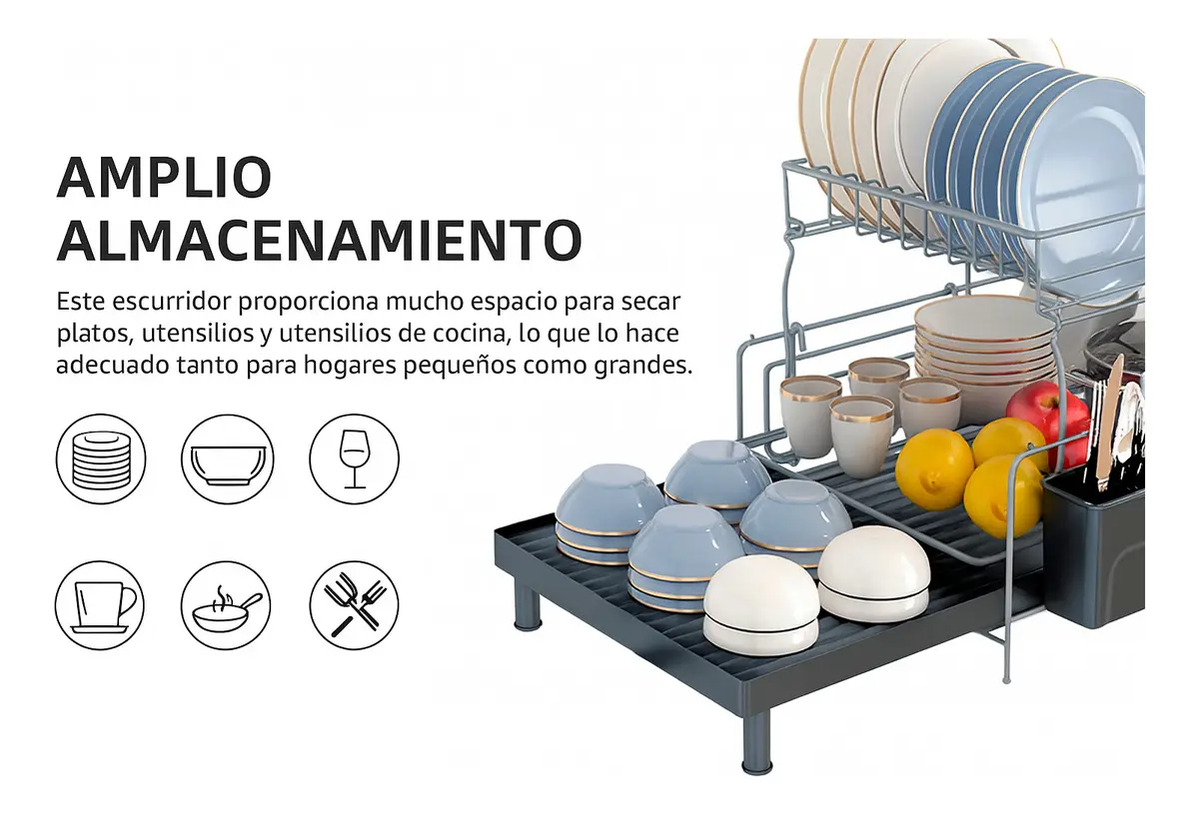 Secaplatos Escurridor De 2 Niveles Con Bandeja Extensible - Imagen 6