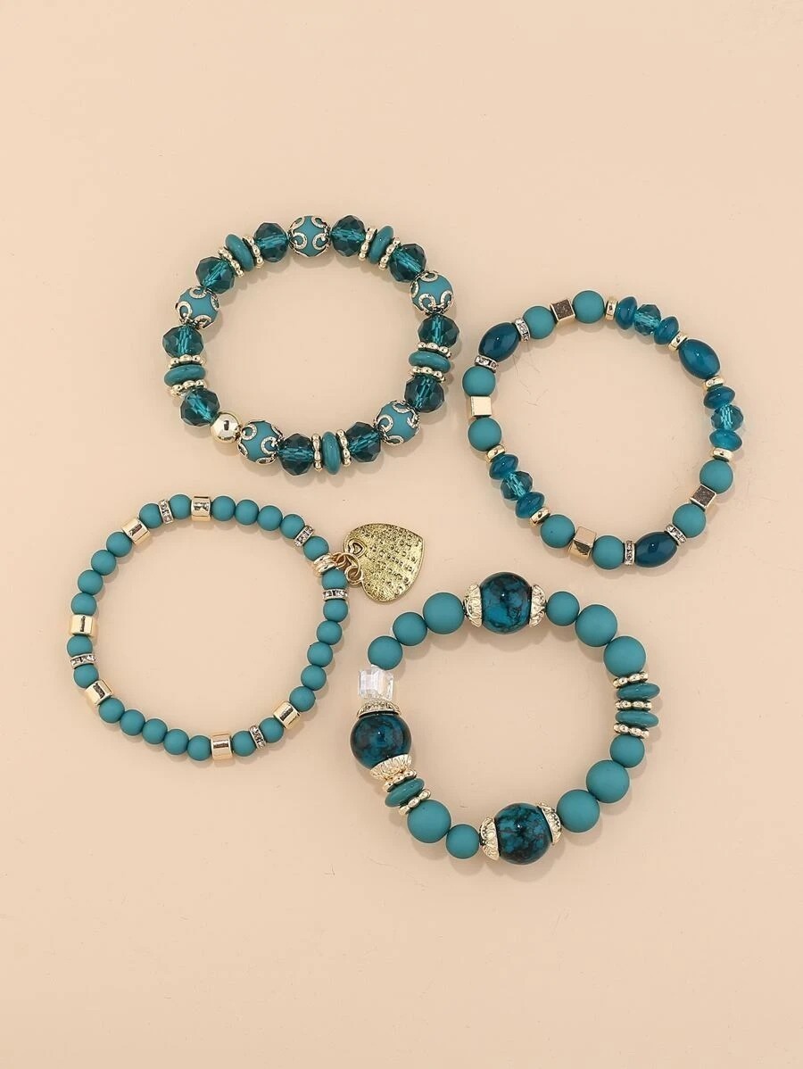 Pulsera Con Cuenta Con Corazón Set 4 Piezas Pnl - Imagen 3