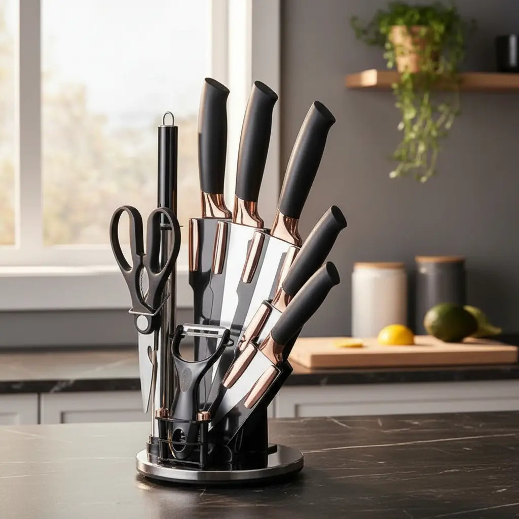Set De Cuchillos Premium 9 Piezas Con Soporte Giratorio Liso - Imagen 16