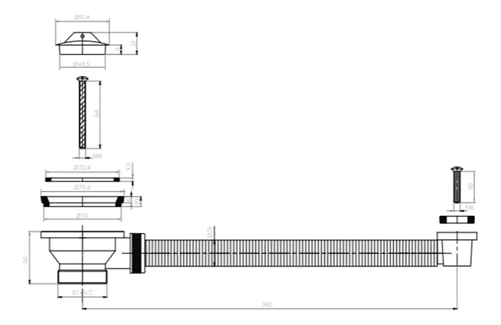 Desagüe Lavaplatos Tapón 1 1/2'' C/reb S/cola Marca Stretto - Imagen 3