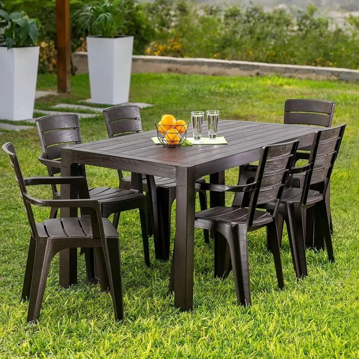 Mesa Rectangular 150x80 Cm Resina Modelo Roble Reyplast - Imagen 2