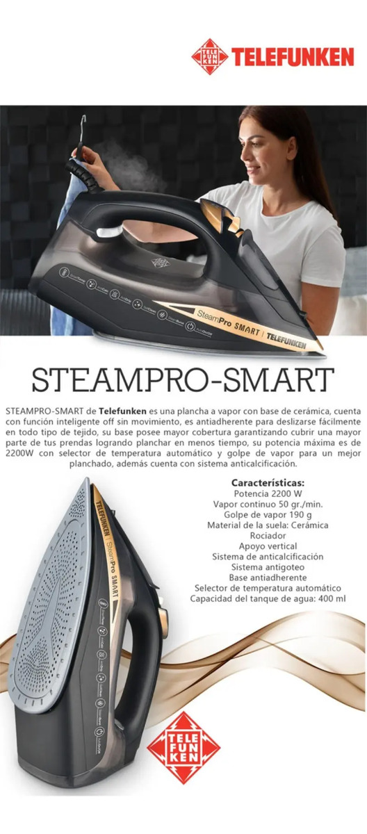 Plancha Vapor Telefunken Steampro Smart 2200w Selector Autom - Imagen 6