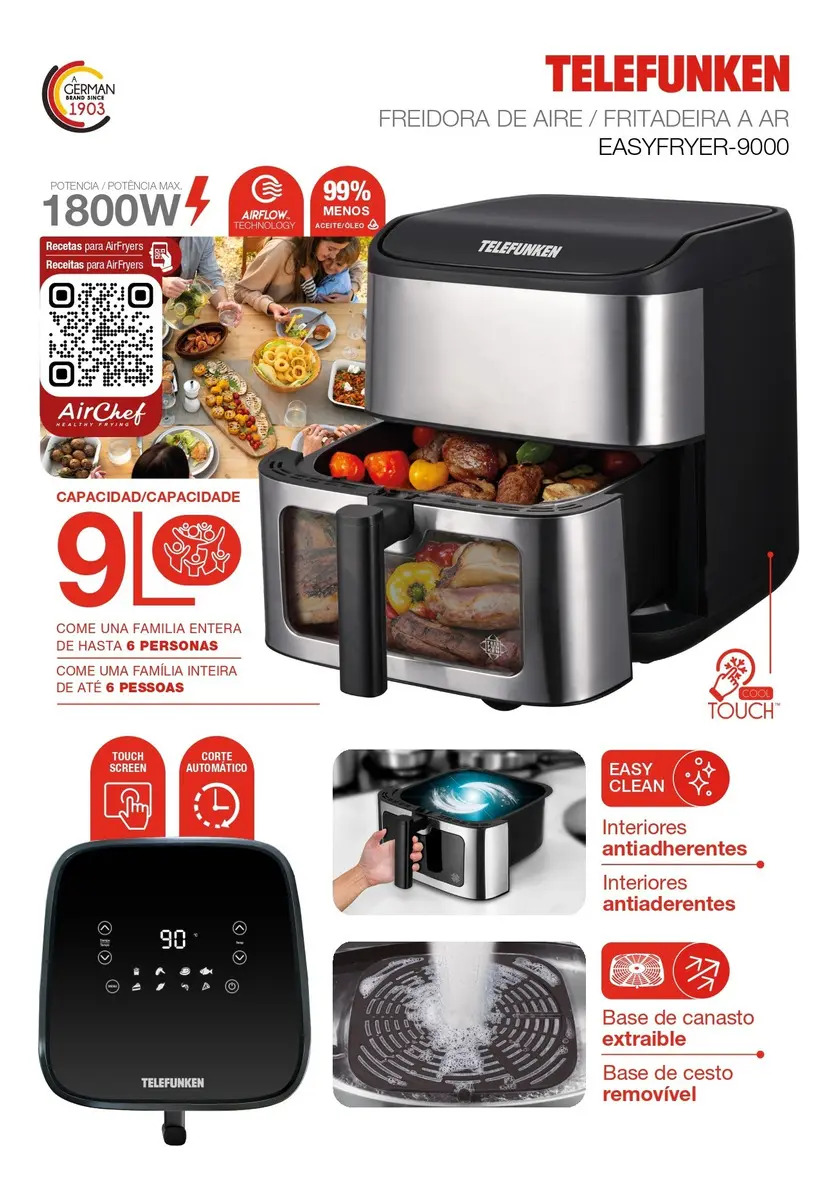 Freidora De Aire Telefunken Easyfryer 9000 1800w Y 9 Litros - Imagen 9