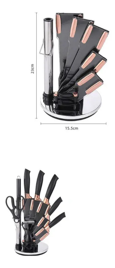 Set De Cuchillos Premium 9 Piezas Con Soporte Giratorio Liso - Imagen 20