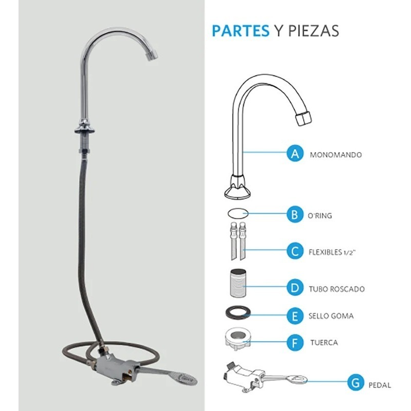 Grifería Lavaplatos Grifo Llave Con Pedal - Imagen 3