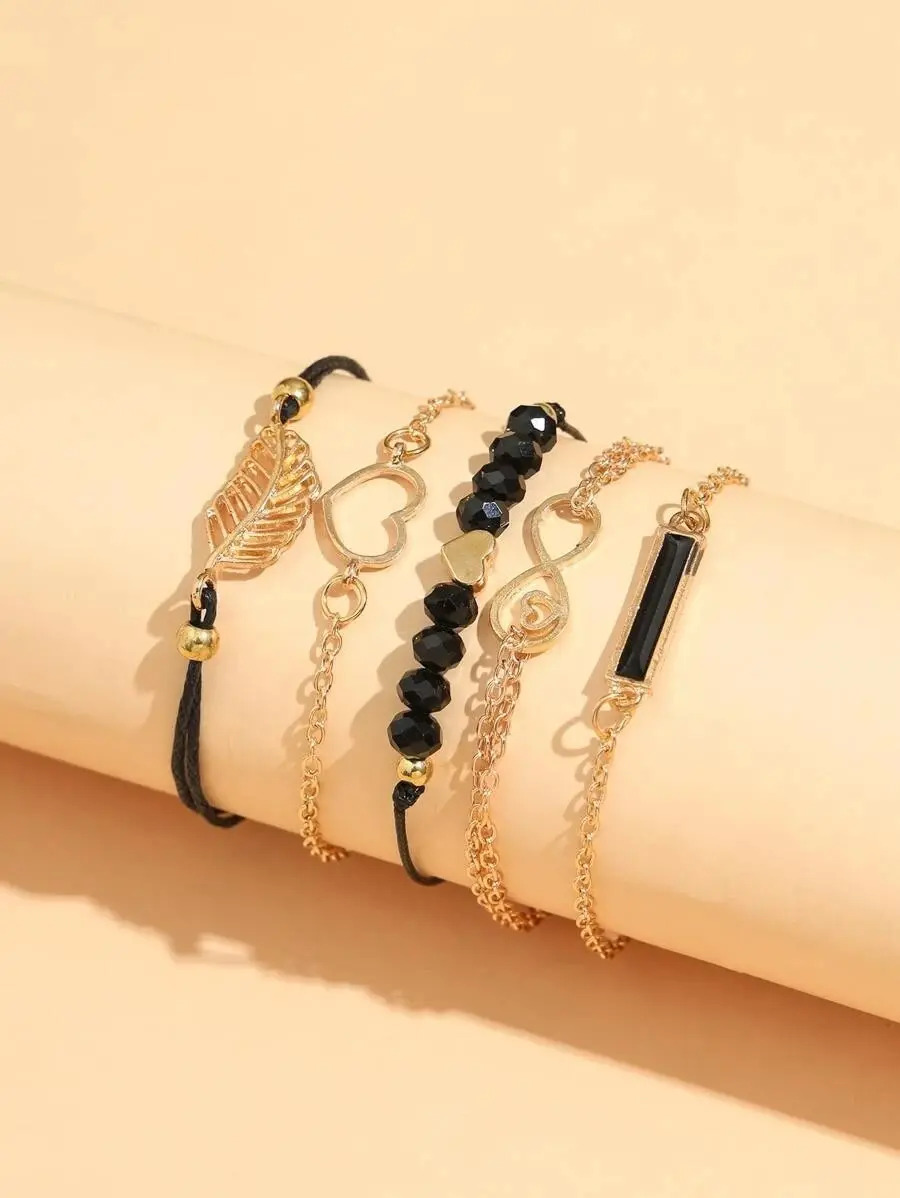 Pulsera Con Diseño Variado De Corazón Y Hoja Set 5 Pnl - Imagen 2
