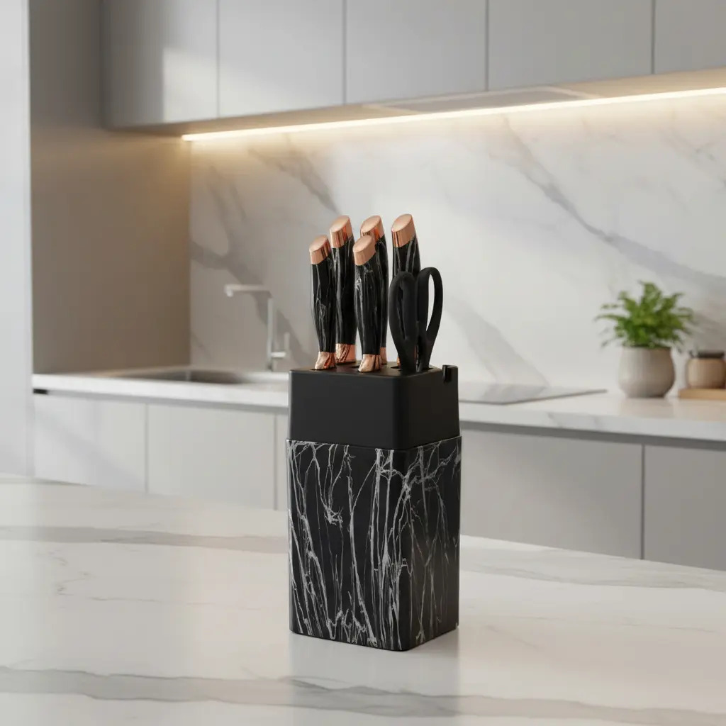 Set Cuchillos De Cocina 7 Piezas Con Bloque Diseño De Mármol - Imagen 3