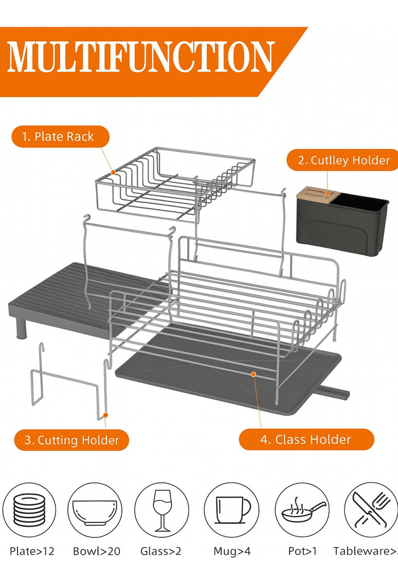 Secaplatos Escurridor De 2 Niveles Con Bandeja Extensible - Imagen 7