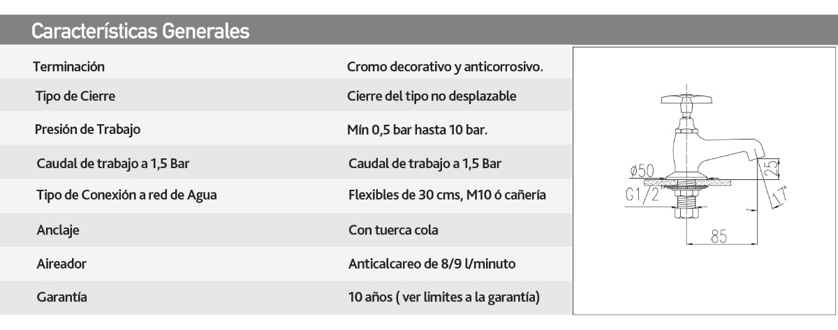 Llave Grifo Para Lavamanos Lavatorio Modelo Crane Fas - Imagen 5