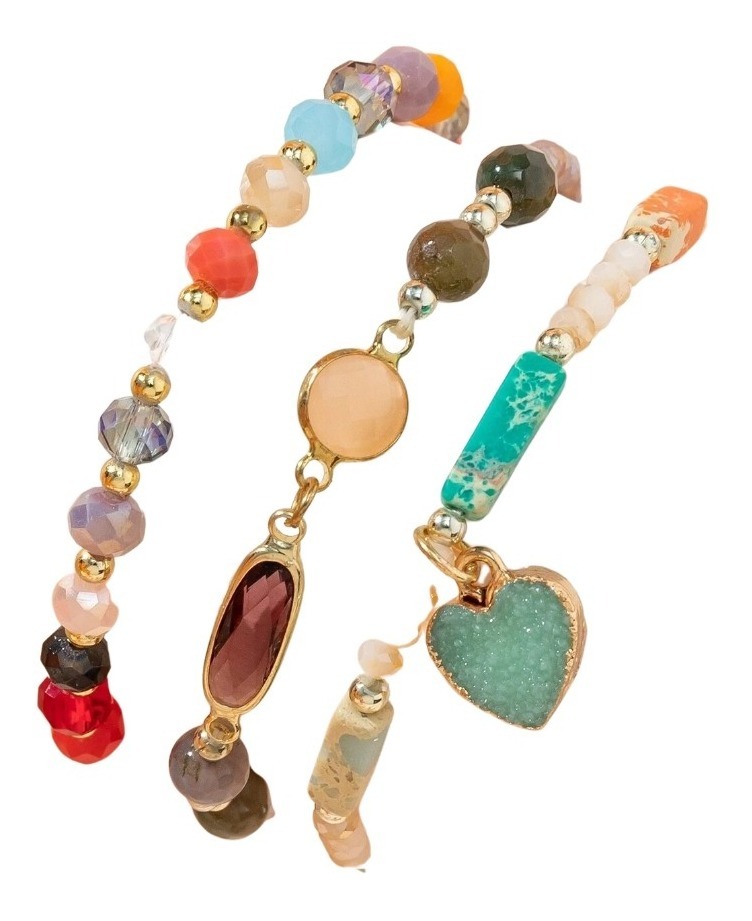 Pulsera Multicolor 3 Pzs + Dije De Corazón De Cristal Pnl - Imagen 4