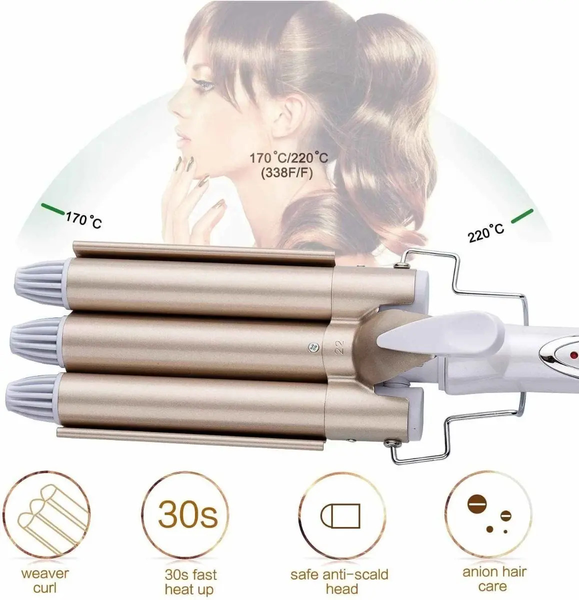 Ondulador Rizador De Pelo Profesional Triple - Imagen 12