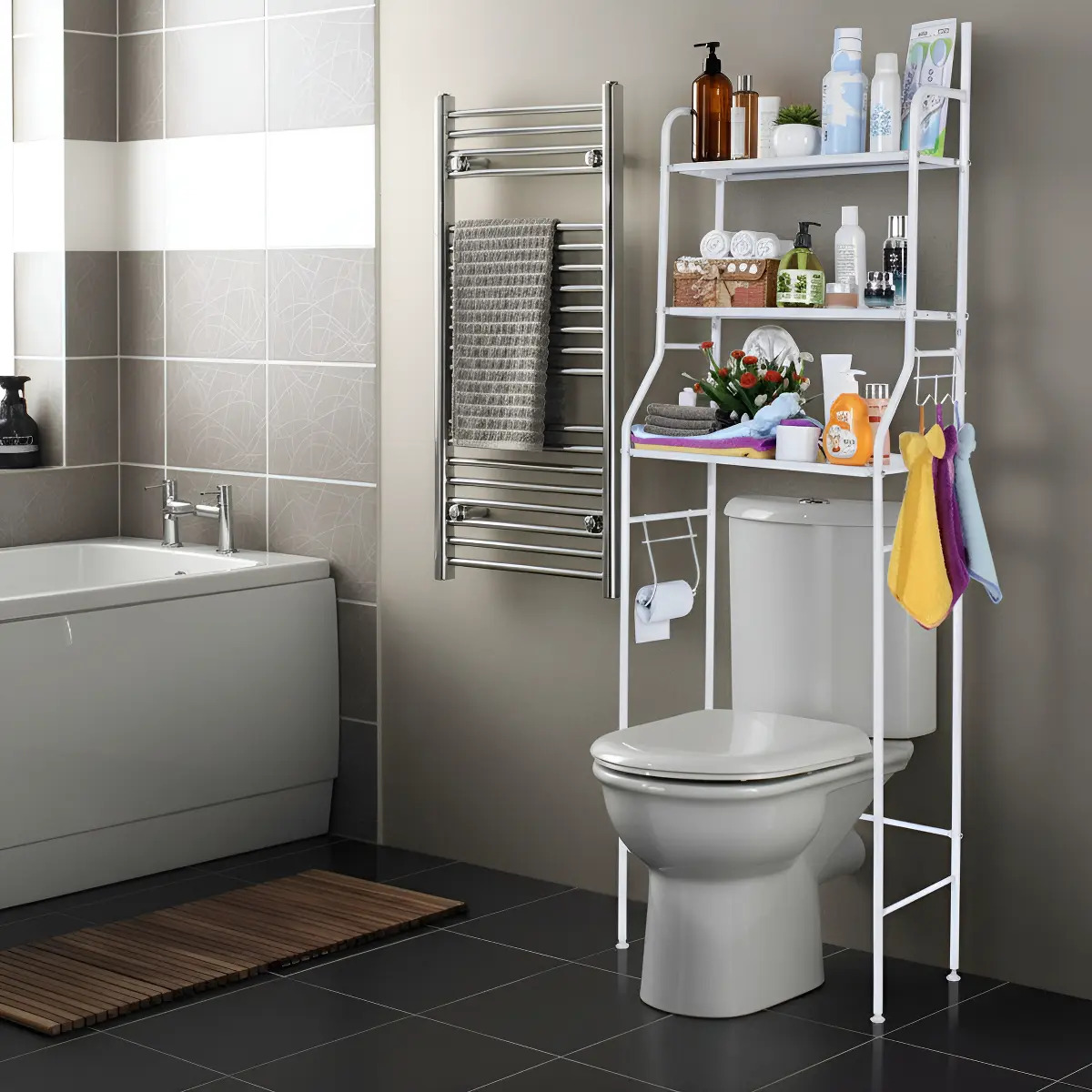Repisa Rack Baño Mueble Organizador Fierro Portatil Para Wc - Imagen 3