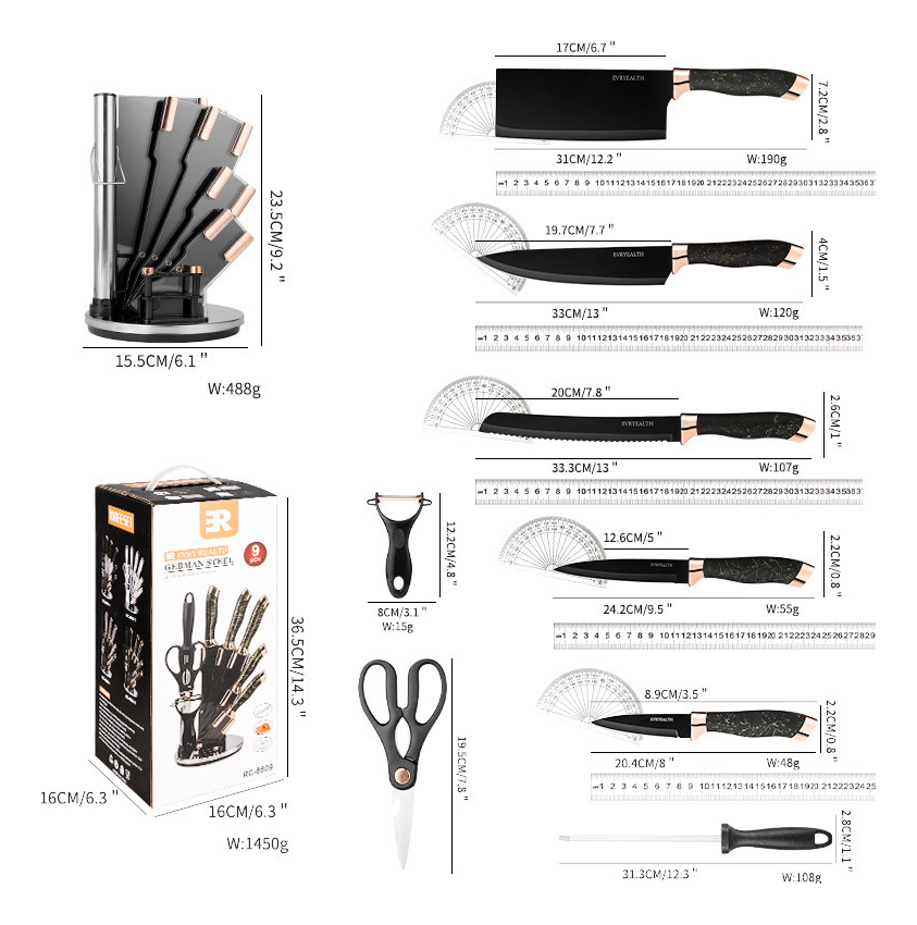 Set De Cuchillos Premium 9 Piezas Con Soporte Giratorio - Imagen 19