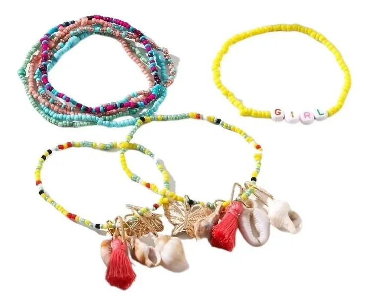 Pulsera Casual De Colores + Conchas + Dijes Set 7 Pieza Pnl - Imagen 2