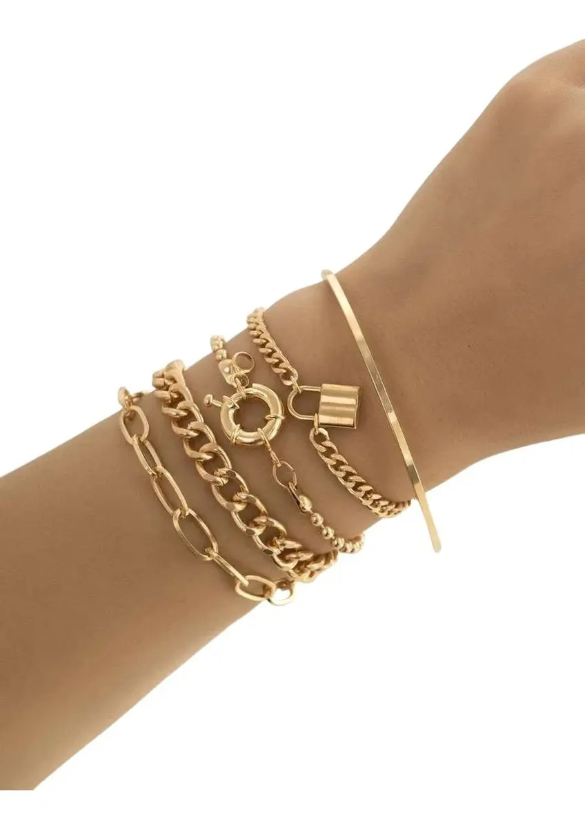 Pulsera Cadena Brazalete Elegante Con Cerradura 5 Piezas Pnl