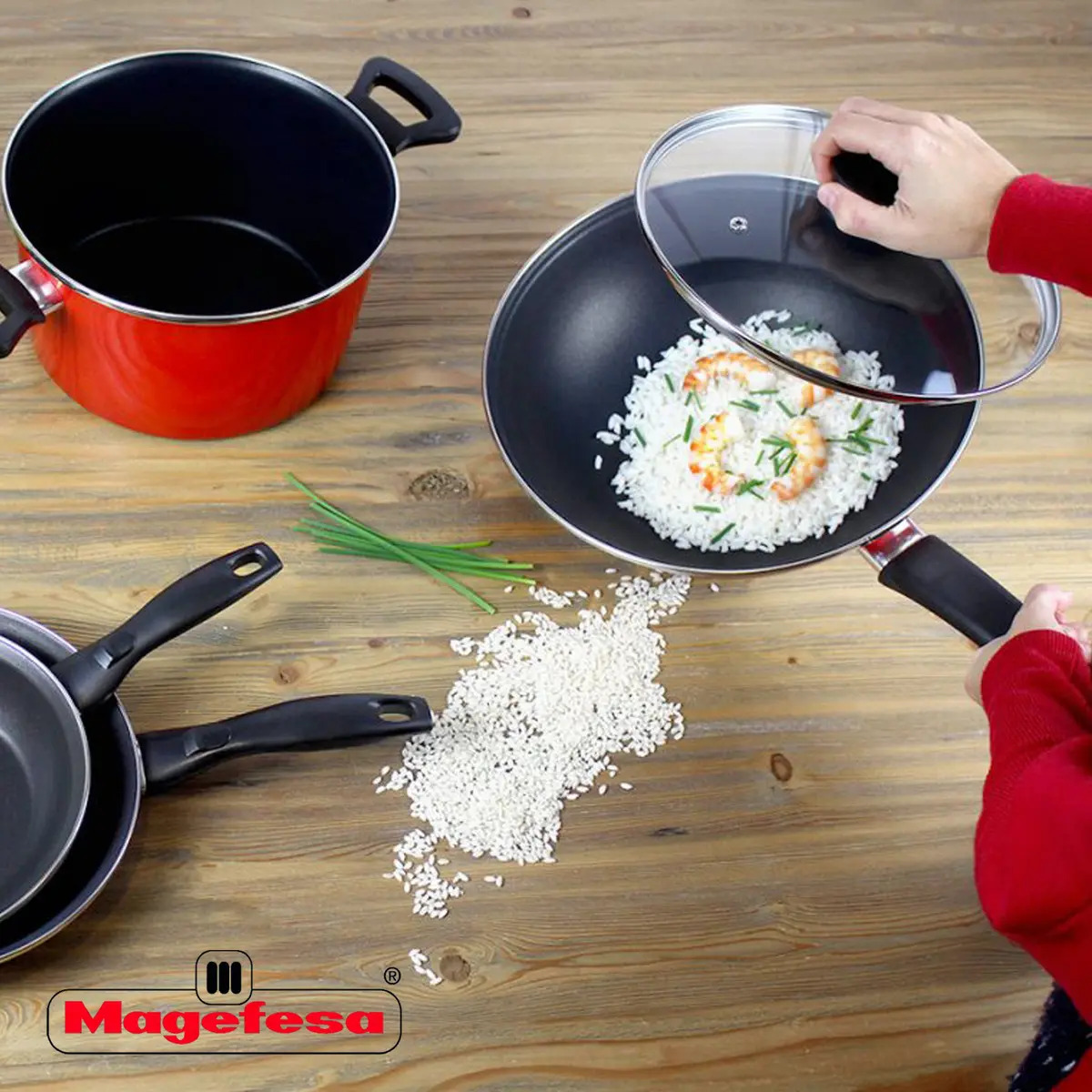 Batería Cocina Magefesa Roja Set 7 Piezas Acero Vitrificado - Imagen 4
