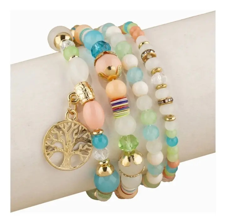 Pulsera Brazalete 4 Piezas Con Cuenta Diseño De Àrbol Pnl