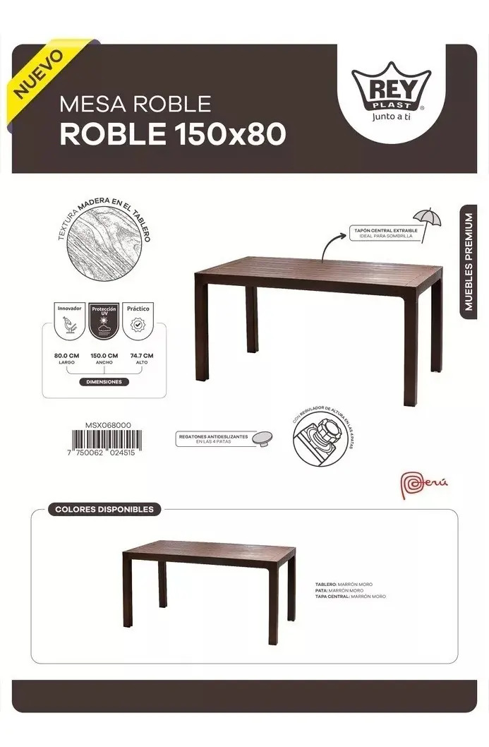 Mesa Rectangular 150x80 Cm Resina Modelo Roble Reyplast - Imagen 4