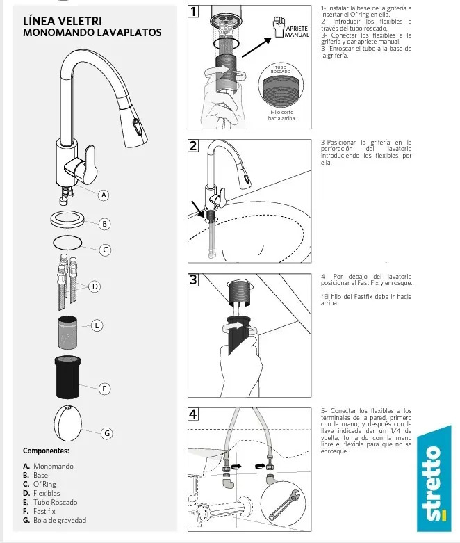 Monomando Lavaplatos Llave Extraíble Modelo Veletri Stretto - Imagen 7