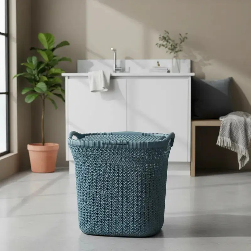 Moderno Cesto Canasto Para Ropa Khipu 40 Litros Con Tapa - Imagen 2