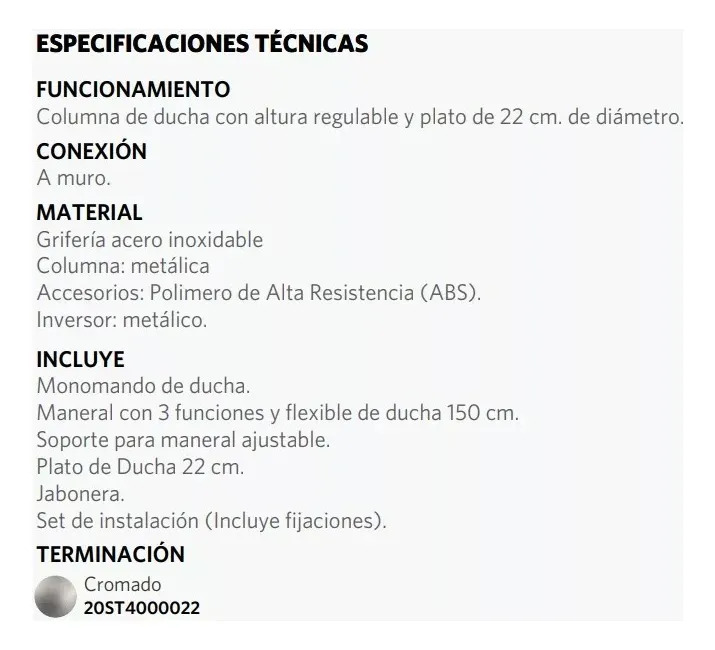 Columna De Ducha Modelo Stella Con Monomando Stetto - Imagen 3
