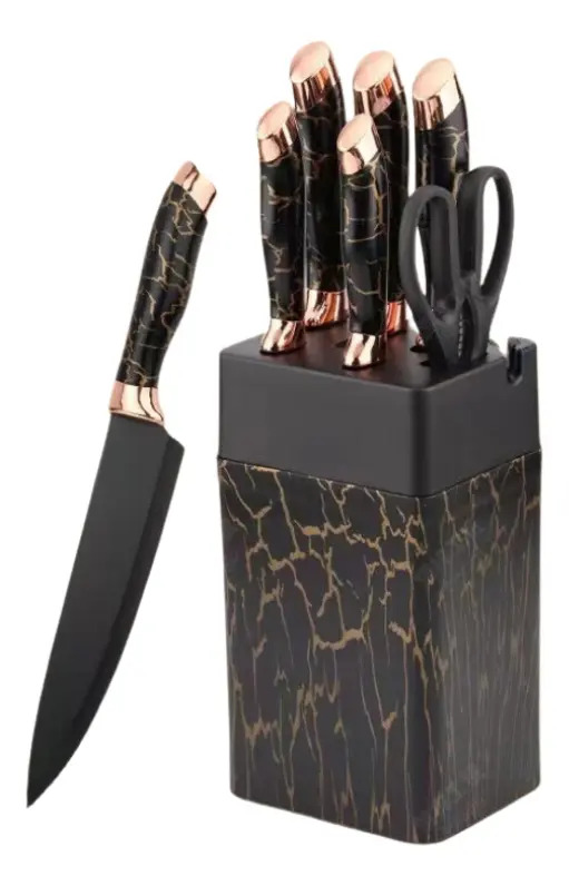 Set Cuchillos De Cocina 7 Piezas Con Bloque Diseño De Mármol - Imagen 17