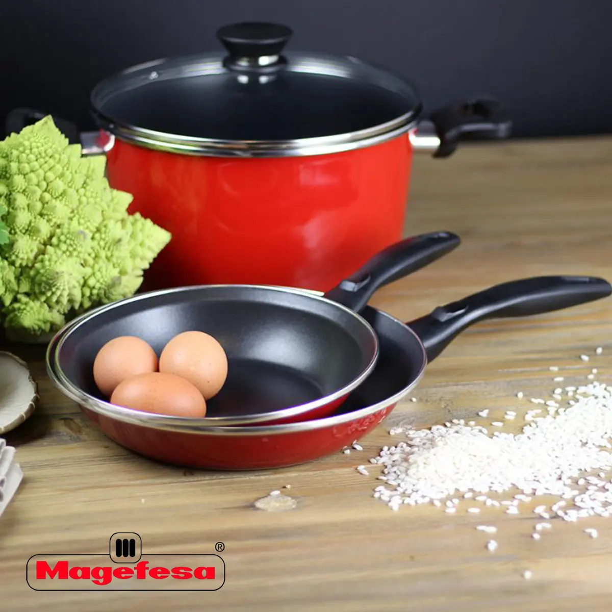 Batería Cocina Magefesa Roja Set 7 Piezas Acero Vitrificado - Imagen 2