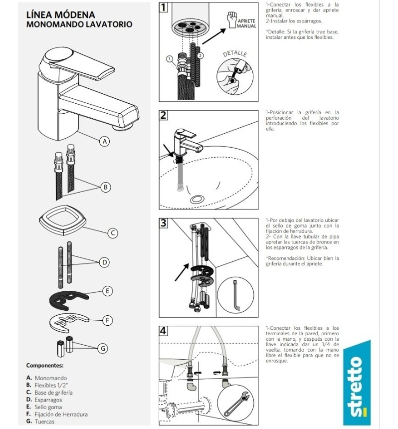 Monomando Lavatorio Llave Grifo Modelo Módena Stretto - Imagen 8