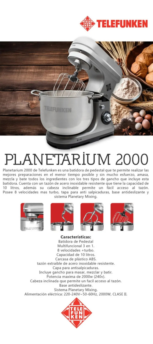 Batidora De Pedestal Telefunken Planetarium 2000 10 L 2000w - Imagen 8
