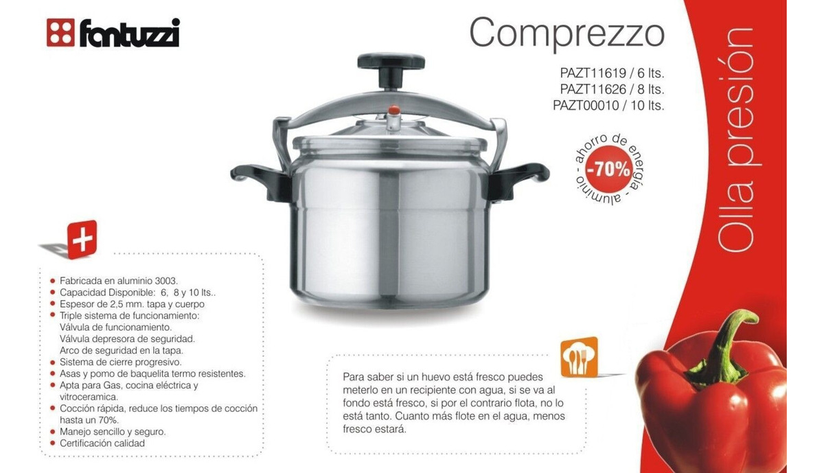 Olla A Presión Aluminio Comprezzo 6 Litros Fantuzzi - Imagen 8