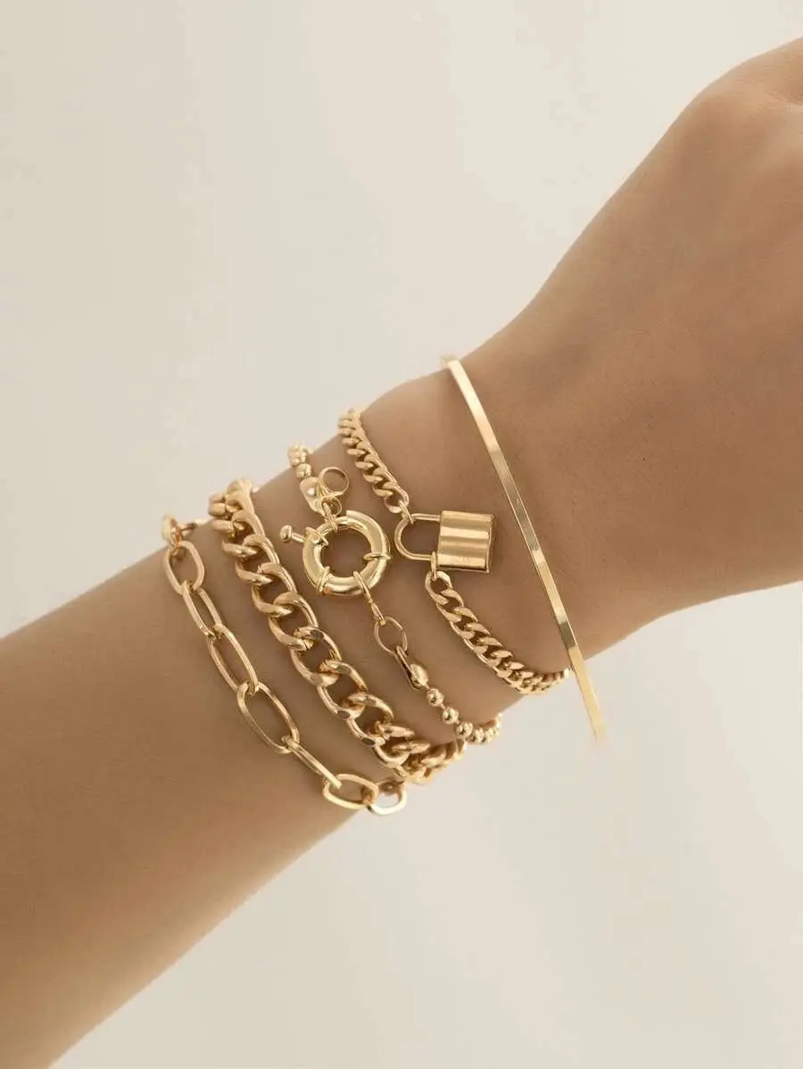Pulsera Cadena Brazalete Elegante Con Cerradura 5 Piezas Pnl - Imagen 2