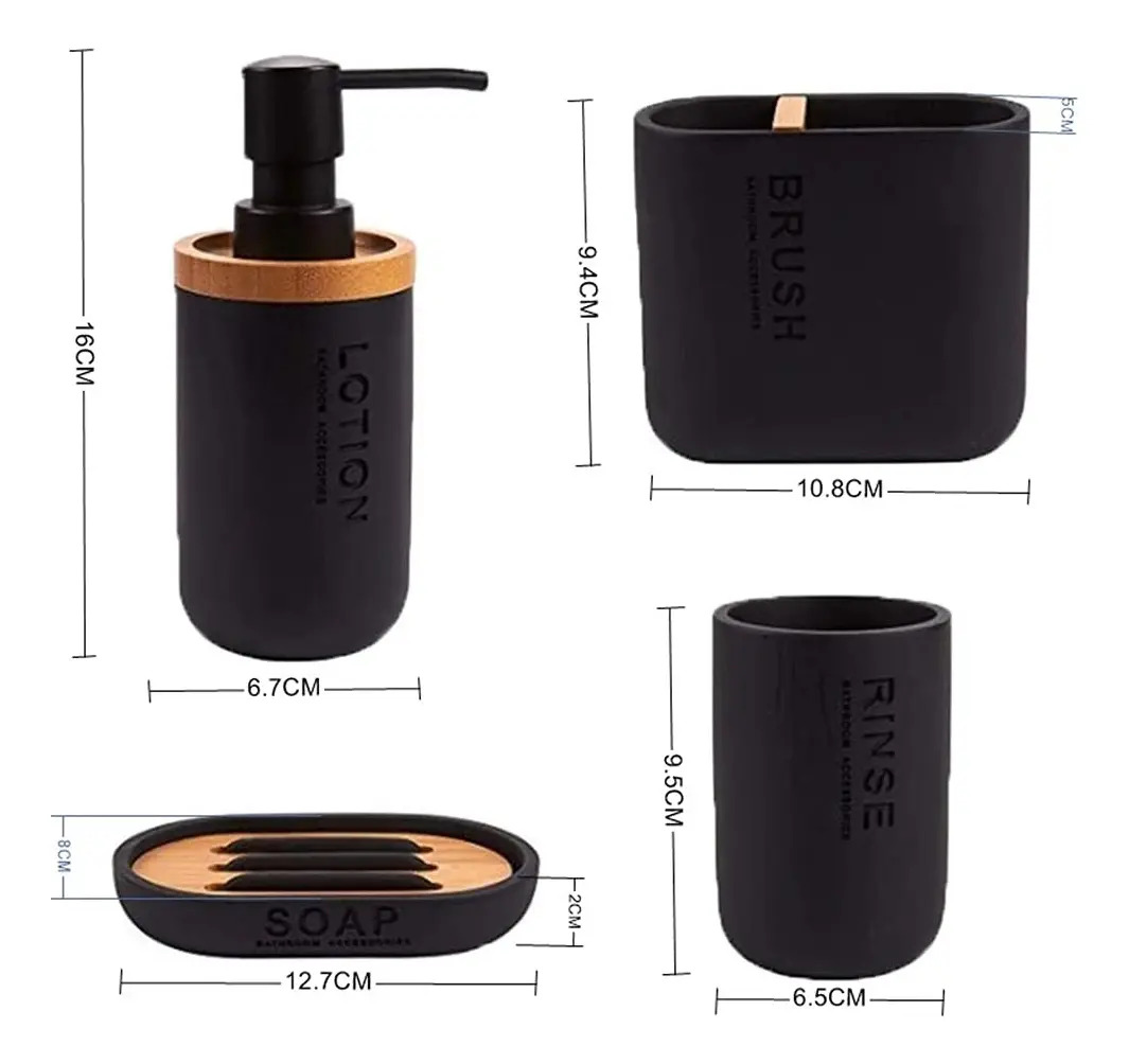 Set Accesorios De Baño Moderno 4 Piezas Resina Bambu Stretto - Imagen 10