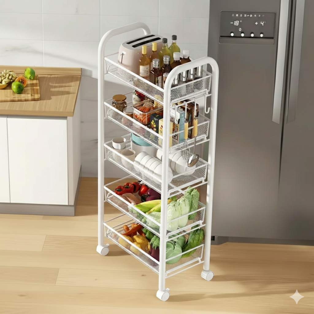 Carrito Verdulero Frutero 5 Estantes Con Ruedas Negro - Imagen 6