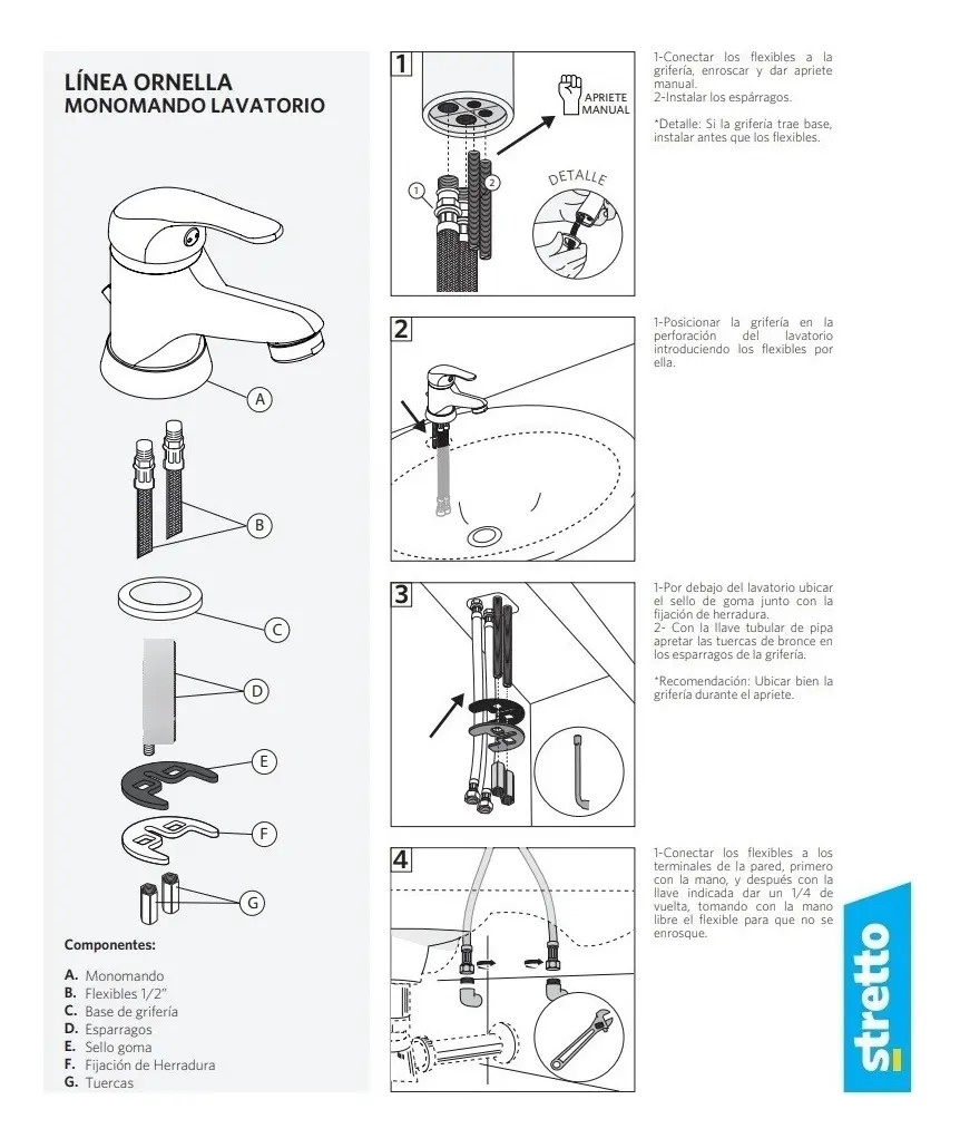 Monomando Llave Grifo Lavatorio Modelo Ornella - Imagen 5