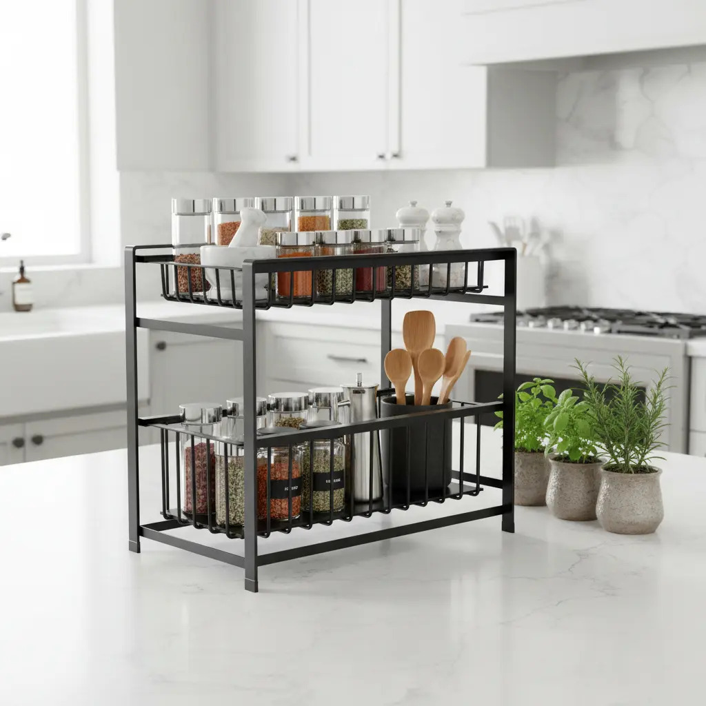 Oganizador Rack De Especias Cocina Multifuncional 2 Niveles - Imagen 5