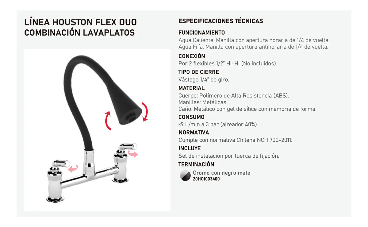 Combinación Llave Grifo Para Lavaplatos Houston Flex Pmb - Imagen 3