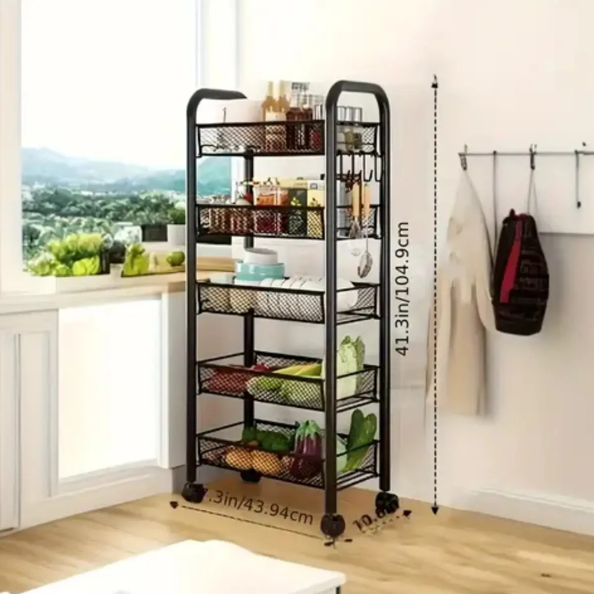 Carrito Verdulero Frutero 5 Estantes Con Ruedas Negro - Imagen 4