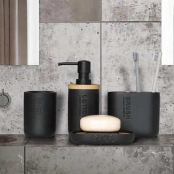 Set Accesorios De Baño Moderno 4 Piezas Resina Bambu Stretto