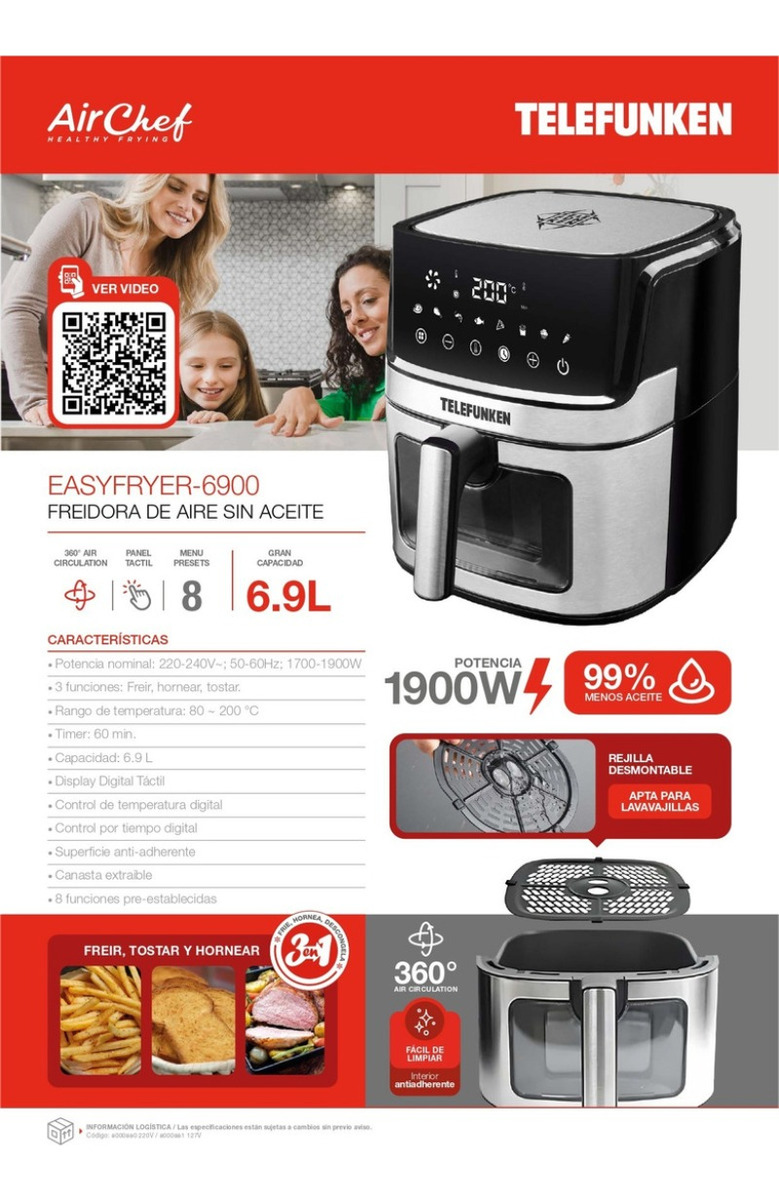 Freidora De Aire Telefunken Easy Fryer 6900 6.9 Litros 1900w - Imagen 8