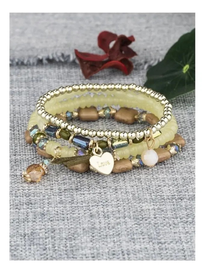 Pulsera Elegante Corazón Con Detalle Letras Set 4 Pcs Pnl - Imagen 2
