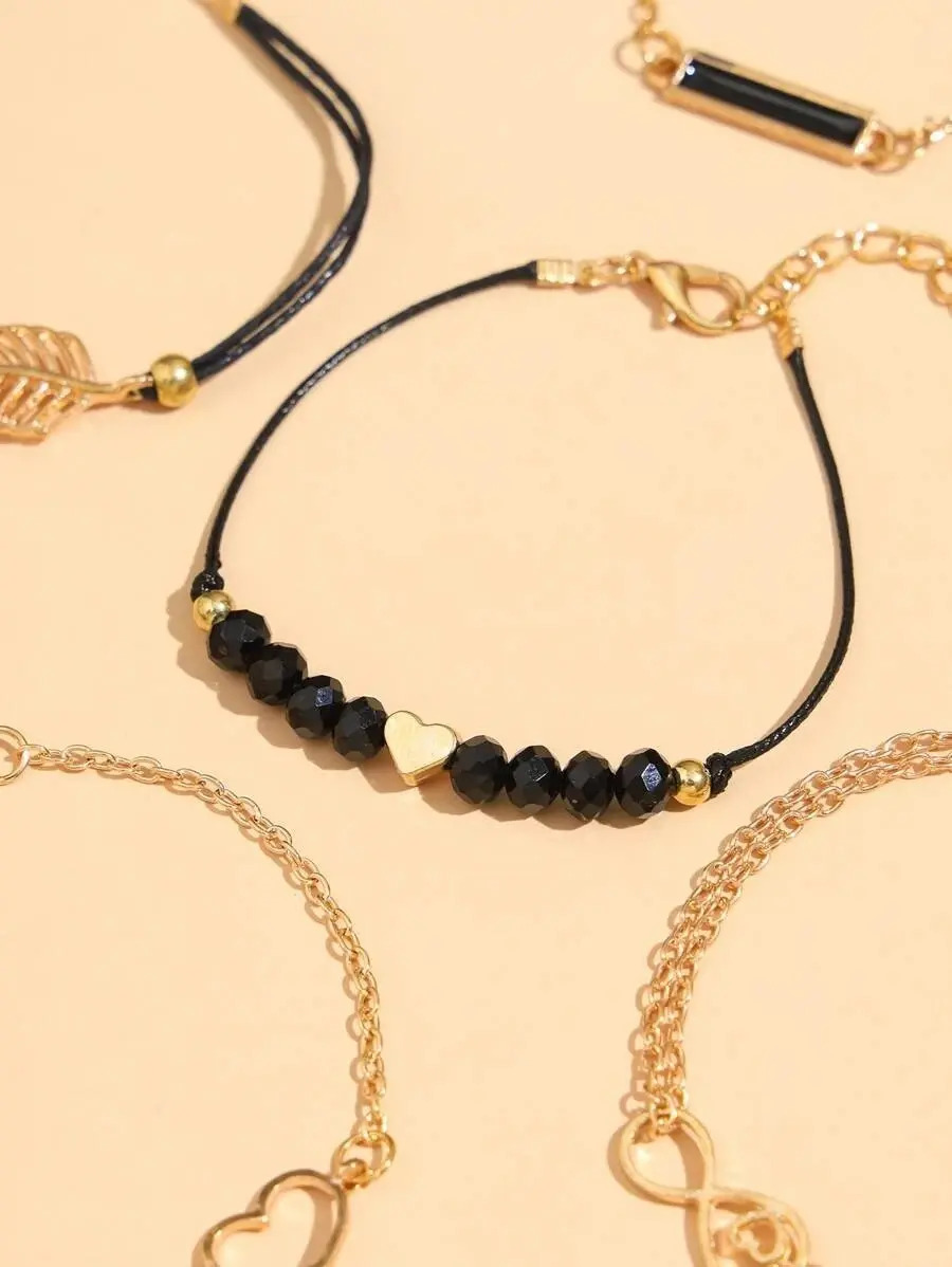 Pulsera Con Diseño Variado De Corazón Y Hoja Set 5 Pnl - Imagen 4