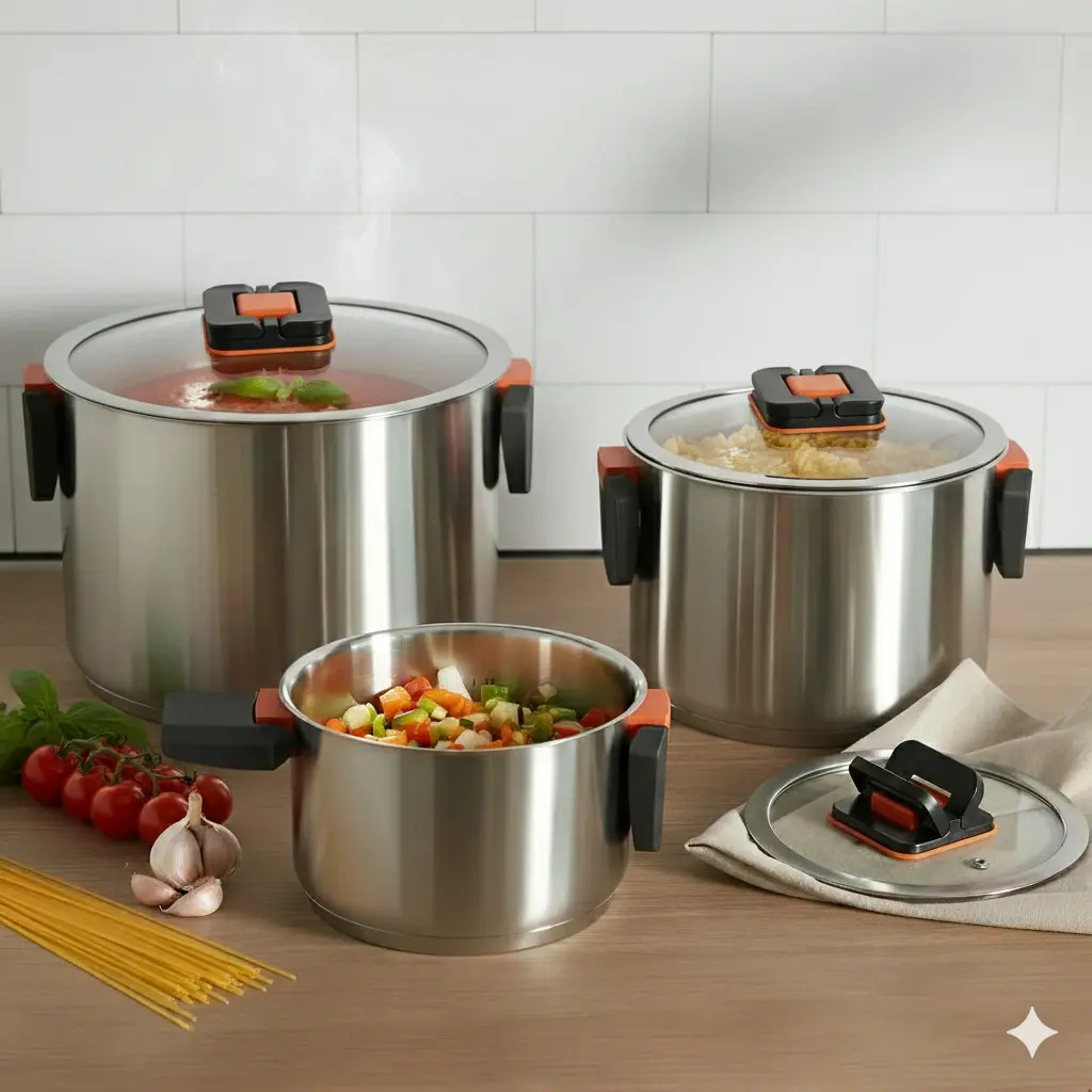 Batería De Cocina Vitta Spazio 6 Piezas Con Asas Plegables