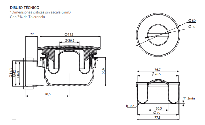 Desagüe Receptáculo Acrílico Circular Sifón Marcastretto - Imagen 5